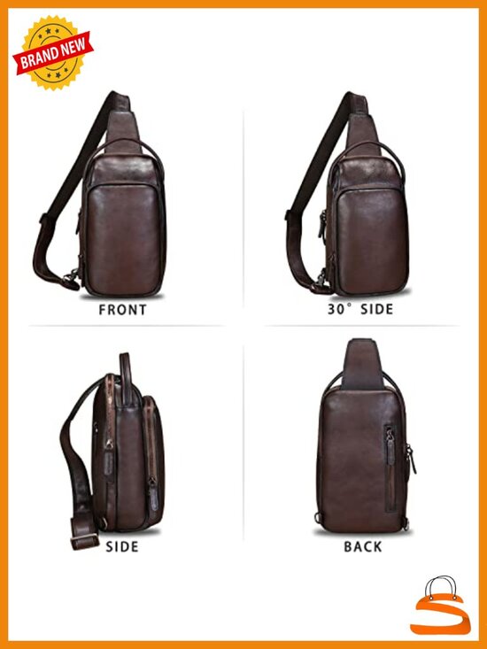 Genuine Leather Sling Bag Hiking Backpack Crossbody Daypack Anti-theft Shoulder main image 5